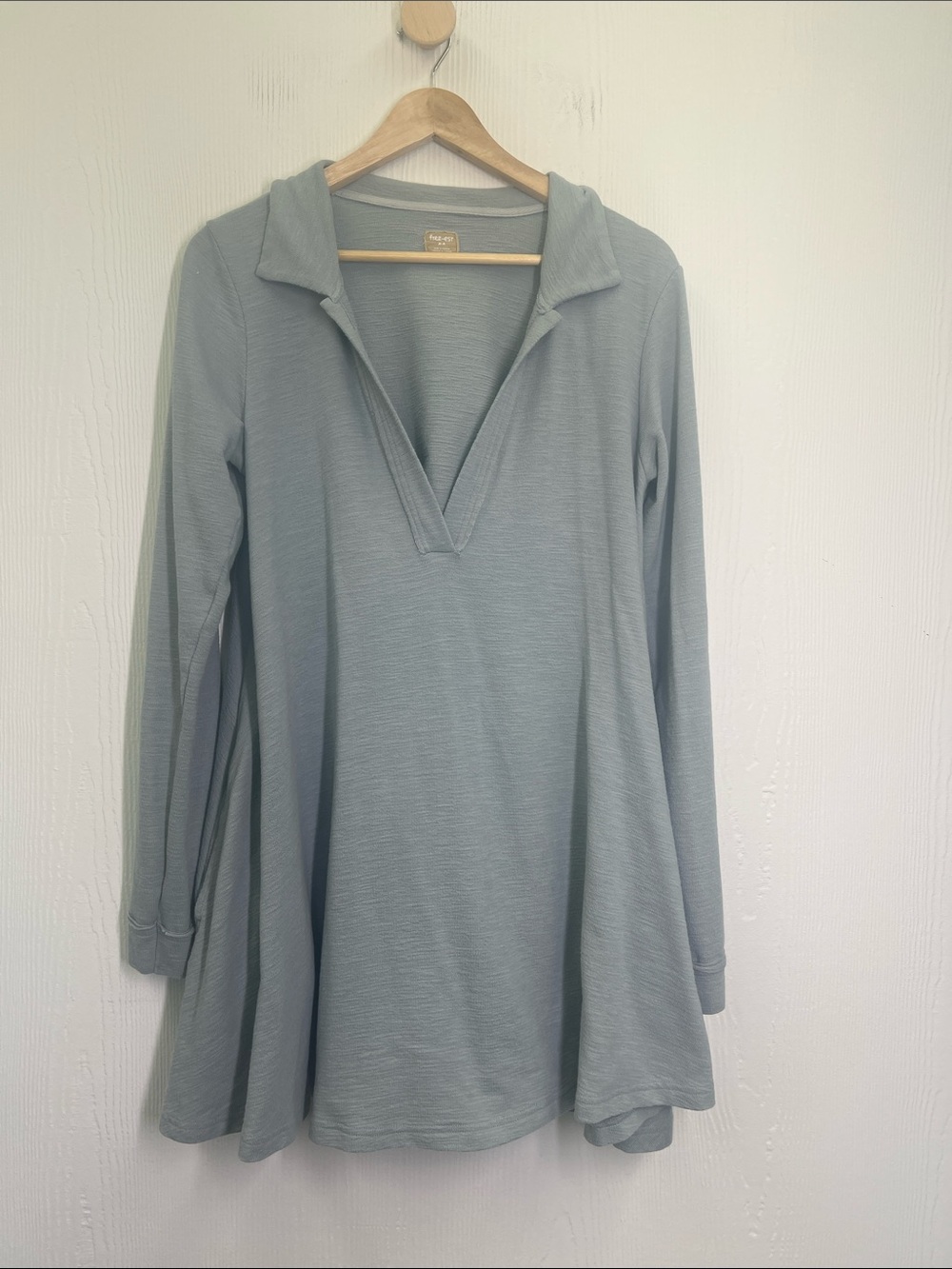 Free People - Free-est Cass Light Blue V Neck Long Sleeve Mini Dress Size Medium - Picture 8 of 10